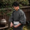 Men Gray Checked Yukata Kimono Robe